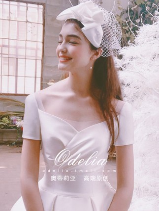 odelia2019新款《甜心》冬季缎面轻婚纱礼服女简约超仙梦幻小个子